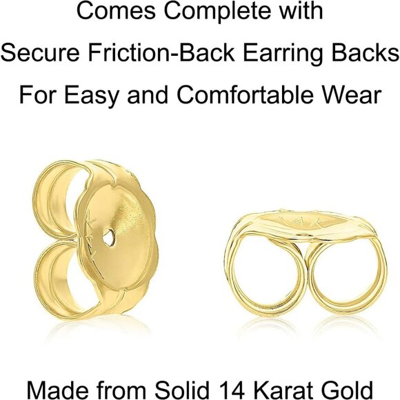 Solid 14k Yellow Gold Solitaire Round Cubic Zirconia CZ Stud Earrings with 14k G - Picture 8 of 9